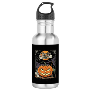 Halloween Is het Seizoen Pompoen Kat Ontwerp_1 Waterfles