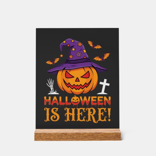 Halloween Is Hier Heks Pompoen Vector Acryl Bord (Voorkant)