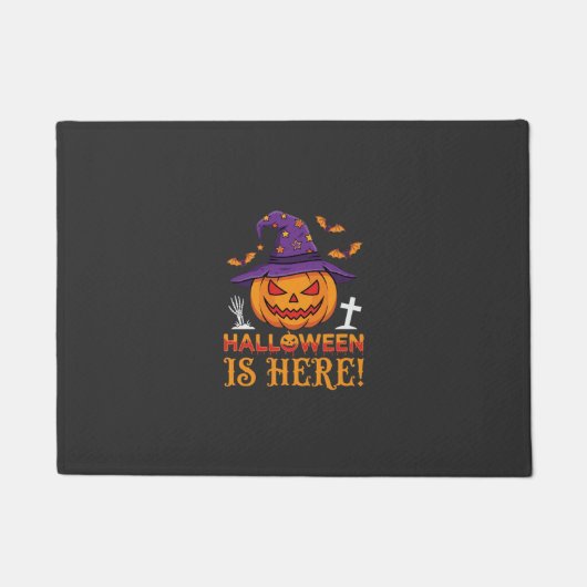 Halloween Is Hier Heks Pompoen Vector Deurmat (Voorkant)