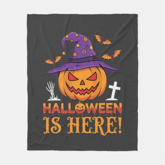 Halloween Is Hier Heks Pompoen Vector Fleece Deken (Voorkant)