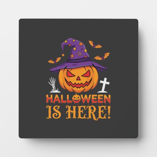 Halloween Is Hier Heks Pompoen Vector Fotoplaat (Voorkant)