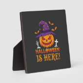 Halloween Is Hier Heks Pompoen Vector Fotoplaat (Voorkant)