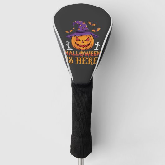 Halloween Is Hier Heks Pompoen Vector Golfheadcover (Voorkant)
