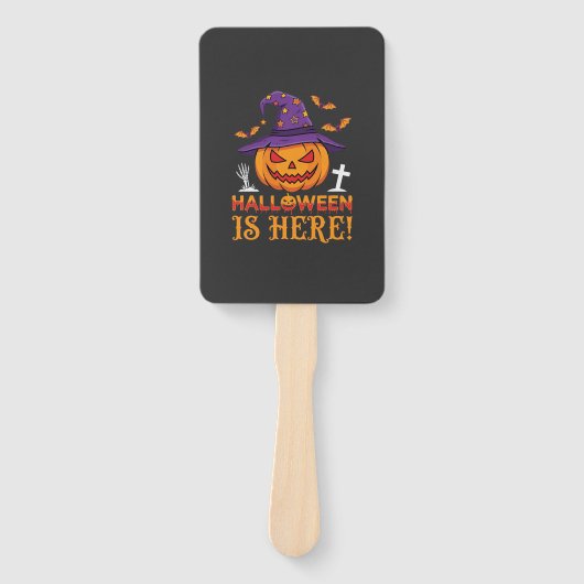 Halloween Is Hier Heks Pompoen Vector Handwaaier (Voorkant)
