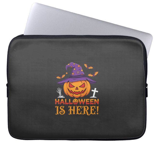 Halloween Is Hier Heks Pompoen Vector Laptop Sleeve (Voorkant)