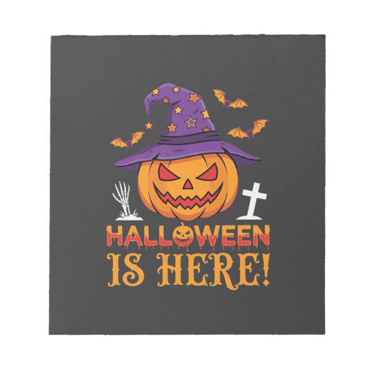 Halloween Is Hier Heks Pompoen Vector Notitieblok (Voorkant)
