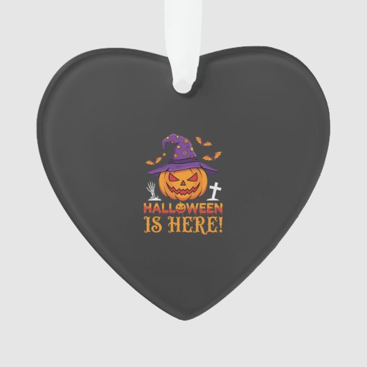 Halloween Is Hier Heks Pompoen Vector Ornament (voorkant)