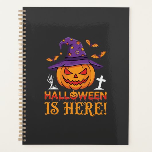 Halloween Is Hier Heks Pompoen Vector Planner (Voorkant)
