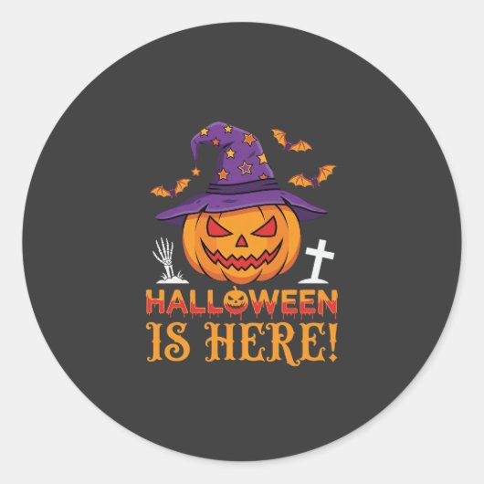 Halloween Is Hier Heks Pompoen Vector Ronde Sticker (Voorkant)