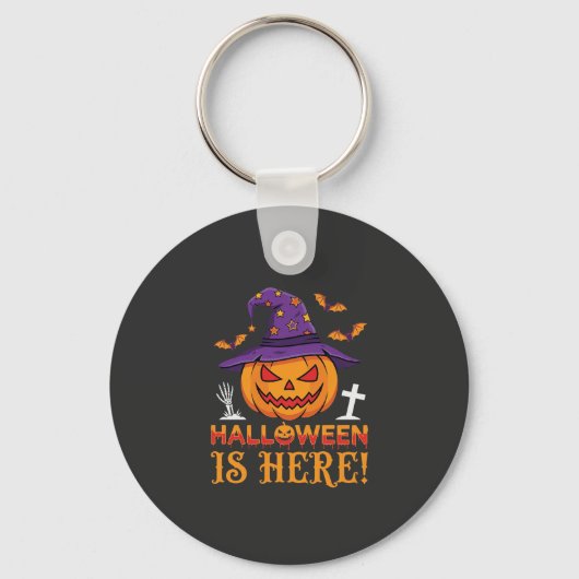 Halloween Is Hier Heks Pompoen Vector Sleutelhanger (Voorkant)