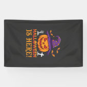 Halloween Is Hier Heks Pompoen Vector Spandoek (Horizontaal)