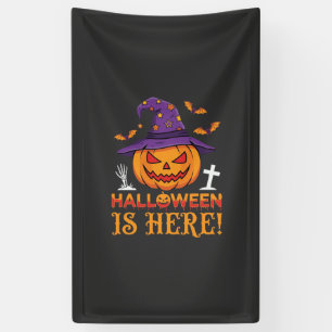 Halloween Is Hier Heks Pompoen Vector Spandoek