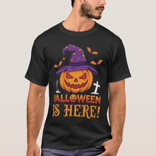 Halloween Is Hier Heks Pompoen Vector T-shirt (Voorkant)