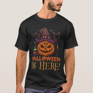 Halloween Is Hier Pompoen Heksenhoed Magische Kete T-shirt