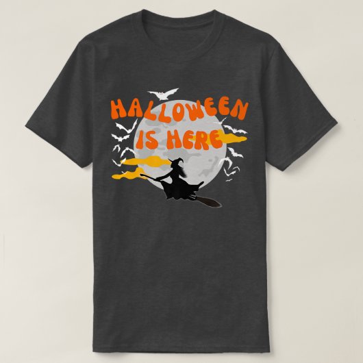 Halloween is hier Witch Pet Broomstick Moon Hallow T-shirt (Design voorkant)