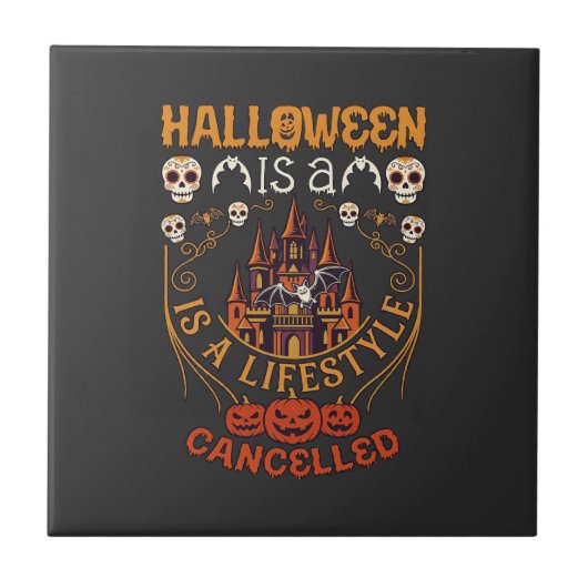 Halloween Is Levensstijl Geannuleerd Kasteel Sched Tegeltje (Voorkant)
