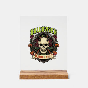 Halloween Jacht Nacht Gehoornde Schedel Rozen Pomp Acryl Bord