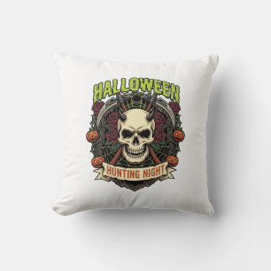 Halloween Jacht Nacht Gehoornde Schedel Rozen Pomp Kussen