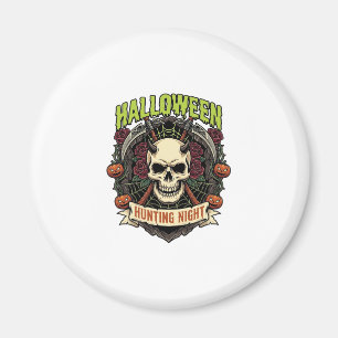 Halloween Jacht Nacht Gehoornde Schedel Rozen Pomp Magneet