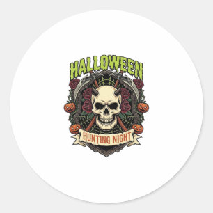 Halloween Jacht Nacht Gehoornde Schedel Rozen Pomp Ronde Sticker