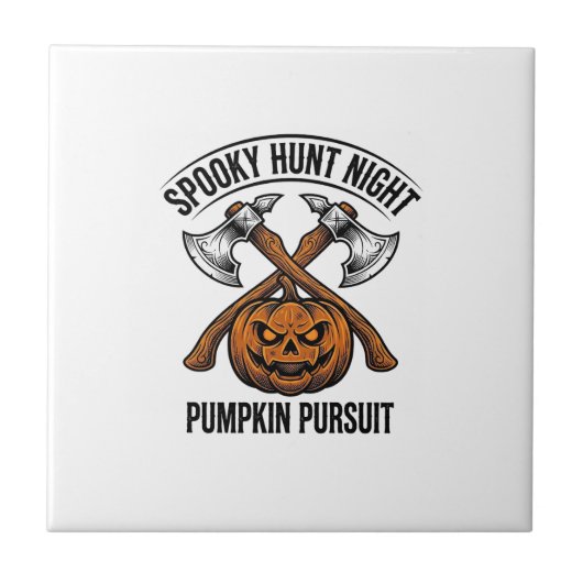 Halloween-jachtshirt met pompoenbijlen_1 tegeltje (Voorkant)