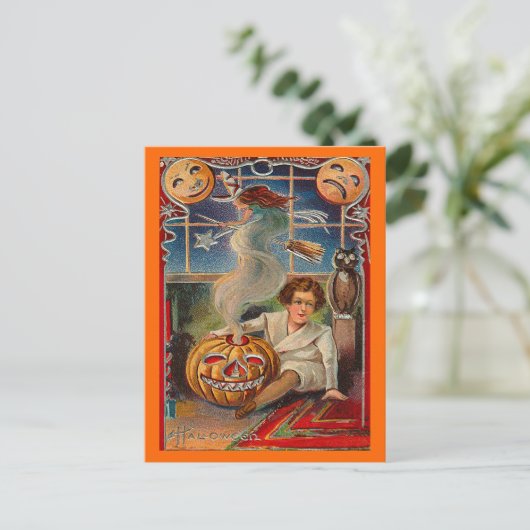  Halloween Jack-0-Lantern en Boy Briefkaart (Staand voorkant)