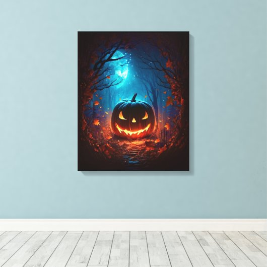 Halloween jack o lantaarn canvas afdruk (Insitu (Houten vloer))