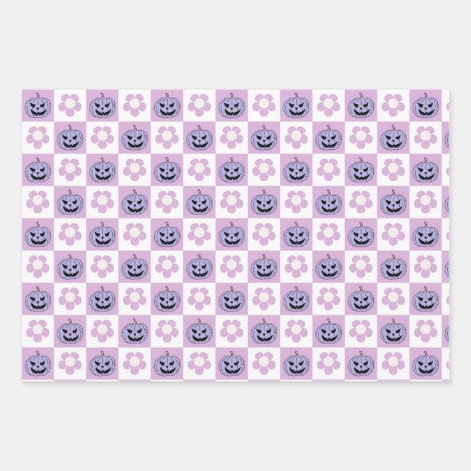 Halloween Jack-o-lantaarn en daisy dambord Inpakpapier Vel (Voorkant 3)