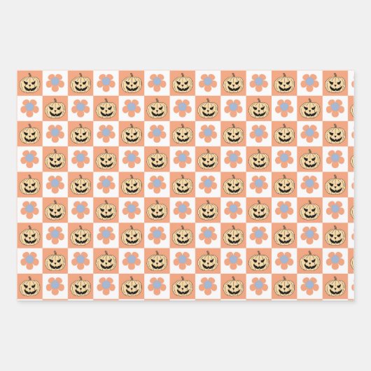 Halloween Jack-o-lantaarn en daisy dambord Inpakpapier Vel (Voorkant 2)