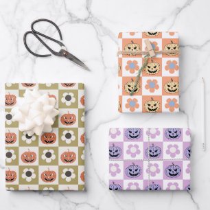 Halloween Jack-o-lantaarn en daisy dambord Inpakpapier Vel