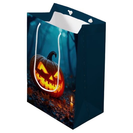 Halloween Jack-o-lantaarn in Bos Medium Cadeauzakje (Voorkant Gekanteld)
