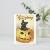 Halloween Jack-o'-lantaarn, ouderwetse kat Briefkaart (Staand voorkant)
