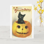 Halloween Jack-o'-lantaarn, ouderwetse kat Kaart (Gele Bloem)