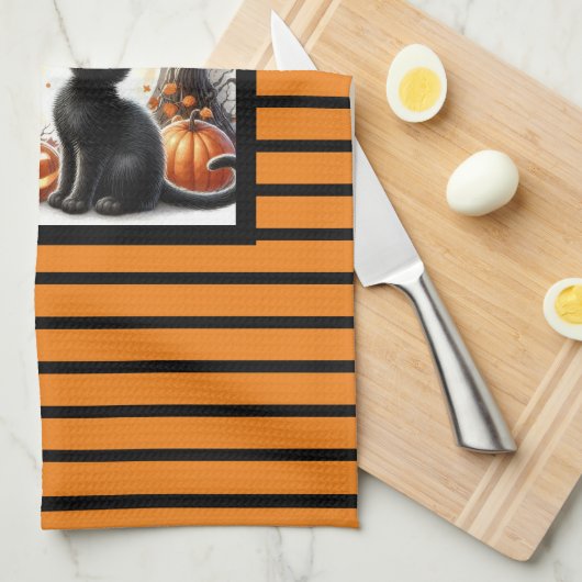 Halloween Jack O lantaarn pompoen en kat Theedoek (Quarter Fold)