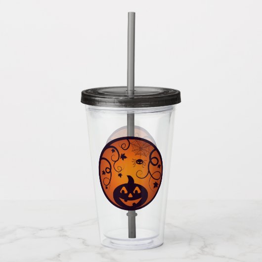 Halloween Jack o lantaarn pompoen gezicht en spin Acryl Drinkbeker (Voorkant)