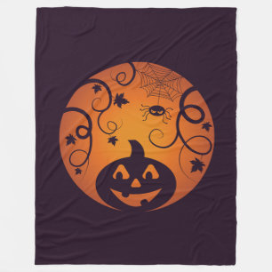 Halloween Jack o lantaarn pompoen gezicht en spin Fleece Deken