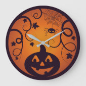 Halloween Jack o lantaarn pompoen gezicht en spin Grote Klok (Voorkant)