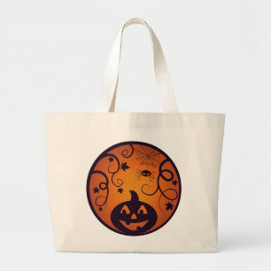 Halloween Jack o lantaarn pompoen gezicht en spin Grote Tote Bag