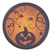 Halloween Jack o lantaarn pompoen gezicht en spin Hockey Puck (Voorkant)