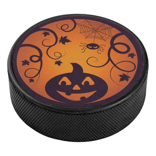 Halloween Jack o lantaarn pompoen gezicht en spin Hockey Puck (3/4)