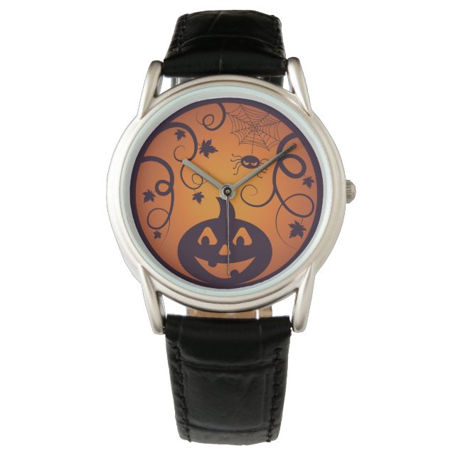 Halloween Jack o lantaarn pompoen gezicht en spin Horloge (Voorkant)