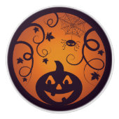 Halloween Jack o lantaarn pompoen gezicht en spin Keramische Knop (Voorkant)