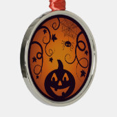 Halloween Jack o lantaarn pompoen gezicht en spin Metalen Ornament (Rechts)