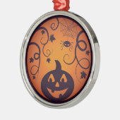 Halloween Jack o lantaarn pompoen gezicht en spin Metalen Ornament (Links)