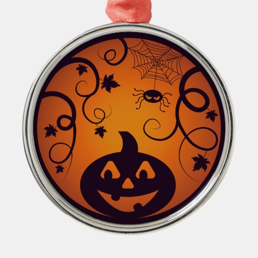 Halloween Jack o lantaarn pompoen gezicht en spin Metalen Ornament (Voorkant)