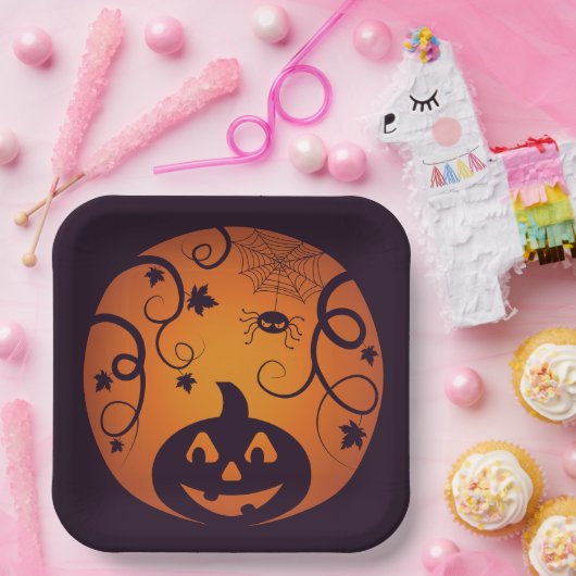 Halloween Jack o lantaarn pompoen gezicht en spin Papieren Bordje (Feest)