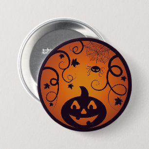 Halloween Jack o lantaarn pompoen gezicht en spin Ronde Button 7,6 Cm