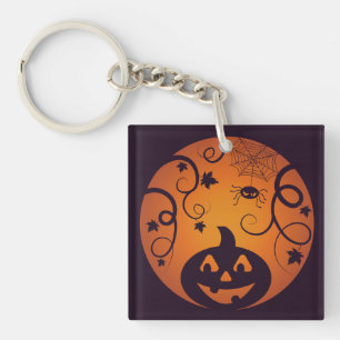 Halloween Jack o lantaarn pompoen gezicht en spin Sleutelhanger