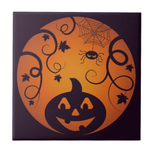 Halloween Jack o lantaarn pompoen gezicht en spin Tegeltje