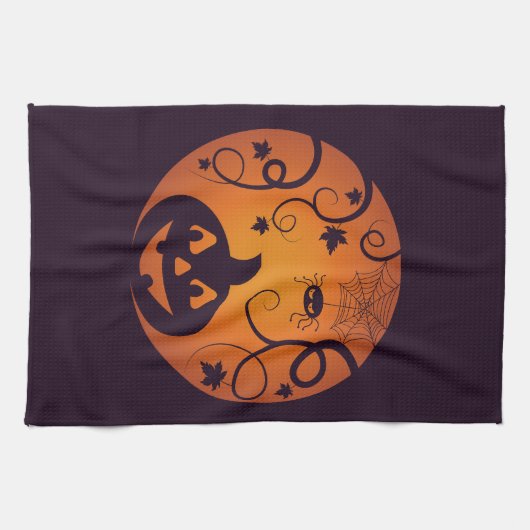 Halloween Jack o lantaarn pompoen gezicht en spin Theedoek (Horizontaal)